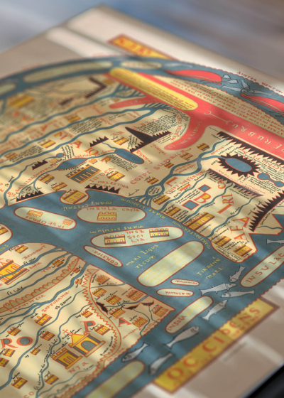 Zbliżenie na detale plakatu: Mappa Mundi średniowieczna mapa świata