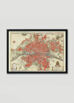 Plakat w drewnianej czarnej ramce: historyczna mapa Paryża XVII wiek Guillaume de L'Isle