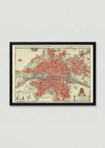 Plakat w drewnianej czarnej ramce: historyczna mapa Paryża XVII wiek Guillaume de L'Isle