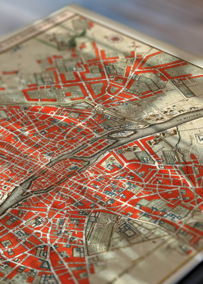 Zbliżenie na detale plakatu: historyczna mapa Paryża XVII wiek Guillaume de L'Isle