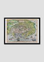 Plakat w drewnianej czarnej ramce: mapa Aleksandrii XVI wiek Civitates Orbis Terrarum