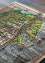 Zbliżenie na detale plakatu: mapa Aleksandrii XVI wiek Civitates Orbis Terrarum