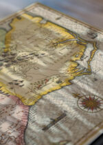 Zbliżenie na detale plakatu: historyczna mapa Wirginii i Florydy USA XVI wiek