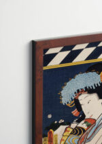 Plakat oprawiony w drewnianą brązową ramkę Vintage Italia: Aktor kabuki Toyohara Kunichika ukiyo-e