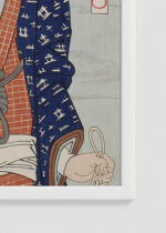 Zbliżenie na detale plakatu oprawionego w drewnianą białą ramkę od Plakatello®: japoński aktor kabuki Tokio 1890 Toyohara Kunichika