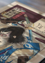 Zbliżenie na detale plakatu: japoński Meiji yakusha-e Toyohara Kunichika ukiyo-e