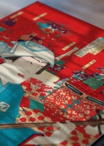 Zbliżenie na detale plakatu: japoński vintage aktor kabuki Toyohara Kunichika ukiyo-e