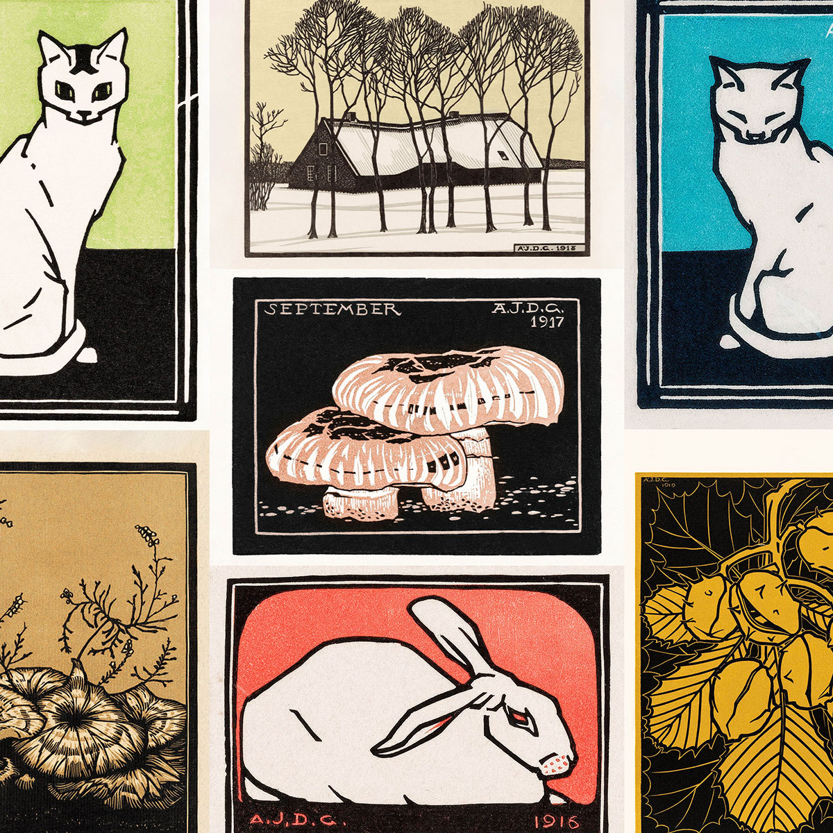 Plakaty Julie de Graag - minimalistyczne i czarno-białe drzeworyty (reprinty)